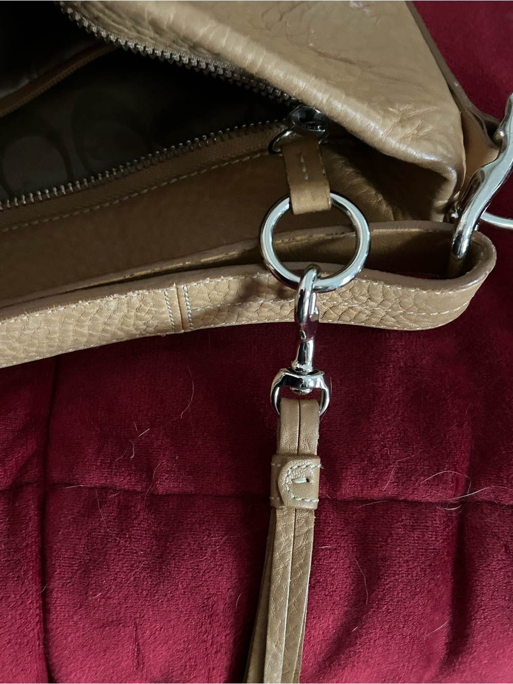Coach Tan Pebbled Leather Hobo with Front Zip Pocket - Picture 9 of 11